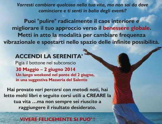 Accendi la serenità dentro di te. Pigia il bottone nel subconscio... basta sapere dov'è. Yes Coaching